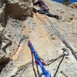 (L3) La clsica del Puig Campana - Pau atacando el tercer largo de esta clsica del Puig Campana. Este 5+ recore el final de la fisura para realizar una travesa a la derecha hasta llegar a la reunin que comparte con la va Rompededos.